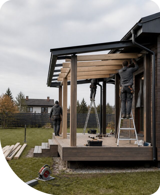 Навес для террасы в Воткинске: изготовление и монтаж под ключ